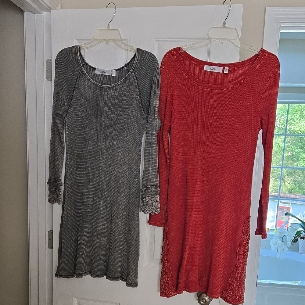 Able Dresses One Burgundy Textured Knit & One Gray Textured Knit